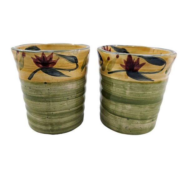 Pier 1 Cup ELIZABETH Hand Painted Stoneware Large 16 Oz Cups – Set of 2 - Picture 2 of 16